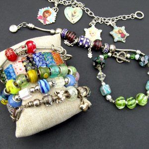 Charm Bracelet Lot of 8 Glass Beads Pandora Brighton